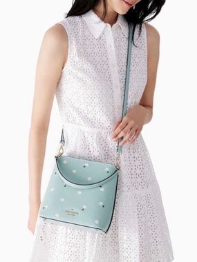 kate spade mint green floral-studded crossbody bag